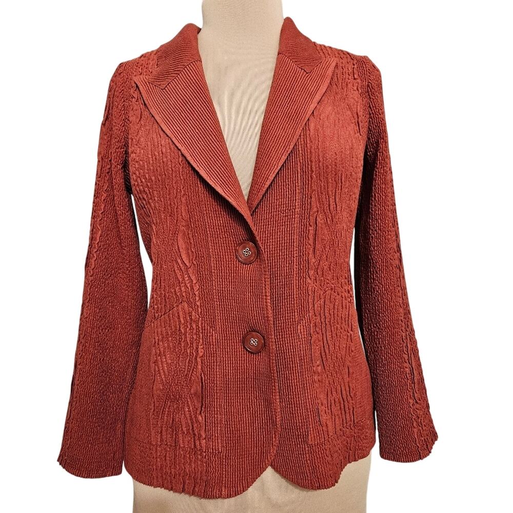 Flair Rust Textured Button Front Blazer‎ Jacket Small Stretchy Retro